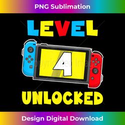 level 4 unlocked 4th birthday video game 4 year old - sublimation-optimized png file - ideal for imaginative endeavors