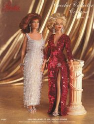 barbie doll clothes crochet patterns - mid-20th century jeweled hollywood gowns - vintage pattern pdf instant download