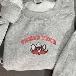 ncaa embroidered sweatshirt, texas tech red raiders embroidered crewneck, inspired embroidered sport hoodie, unisex