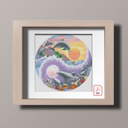 cross stitch pattern yin yang dolphins sea sunset beach circle pdf