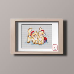 cross stitch pattern anchor christmas present cute cats instant download pdf