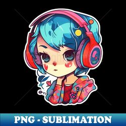 cute headphone anime girl - high-quality png sublimation download - perfect for creative projects