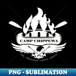 camp chippewa wednesday addams inspired eagle and canoe fan logo in white - instant png sublimation download - vibrant and eye-catching typography