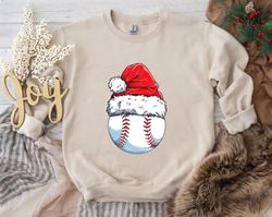 baseball ball santa hat sweatshirt, baseball gift, christmas sweatshirt, xmas gift, baseball mom, baseball coach gift, b