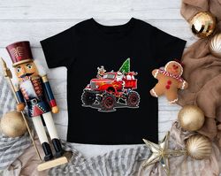 santas monster truck shirt, santa shirt, kids christmas shirt, boys christmas shirt, christmas shirt, red truck christma