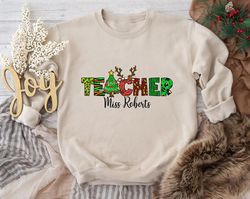 teacher christmas sweatshirt, teacher sweatshirt, teacher gifts, teacher christmas gifts,  personalized name teacher swe