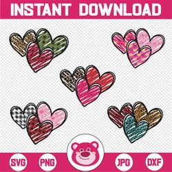 heart sublimation bundle valentines day, pink black white hearts png, leopard valentine png designs printable art, love