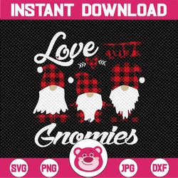 love my gnomies, valentine gnomes with buffalo plaid png, valentines couple png, heart png