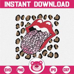 leopard & pink glitter rock inspired tongue design png for sublimate designs download trendy sublimation instant downloa