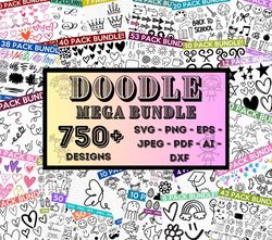 doodle mega bundle, hearts svg bundle, easter svg bundle, 750 designs, doodle, heather roberts art bundle, cut files cri