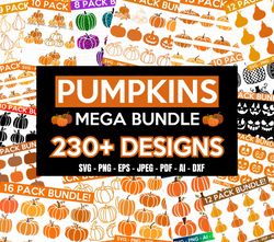 pumpkin mega svg bundle, 230 designs, pumpkin svg, halloween svg, pumpkin shirt svg, fall clipart, autumn clipart, cut f