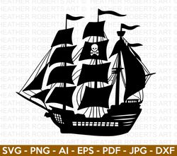 pirate ship svg, pirate svg, pirate ship silhouette svg, black ship svg, sailboat svg, pirate ship captain svg, cut file