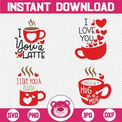 i love you a latte bundle svg, i love you latte svg, coffee is a hug in a mug svg, valentine svg file, funny valentine's