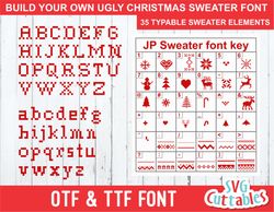 christmas sweater font, christmas font, otf, ugly christmas sweater, jp sweater font, silhouette, cricut cut file, digit