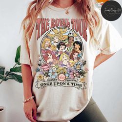 vintage retro floral disney princess the royal tour once upon a time shirt, disney princess characters concert music shi