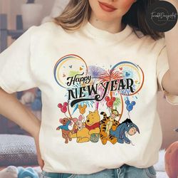 vintage winnie the pooh happy new year 2024 shirt, disney new year's eve party matching, the pooh and friends new year f