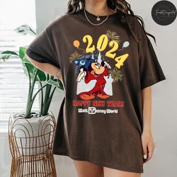 walt disney world happy new year 2024 shirt, mickey mouse new year's eve castle, disney family new year fireworks shirt,