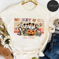 disney halloween mickey & co est 1928 shirt, mickey and friends skeleton halloween pumpkin, disney family halloween part