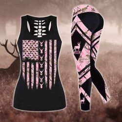 Hunting American Flag Pink Camo Combo Leggings And Hollow Tank Top DH