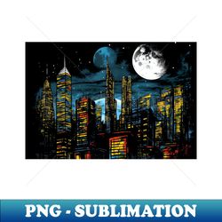 new york skyline 2050 a startling 3d cityscape under a looming moon - modern sublimation png file - bring your designs to life