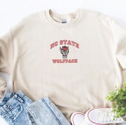 ncaa embroidered sweatshirt, nc state wolfpack embroidered crewneck, inspired embroidered sport hoodie, unisex