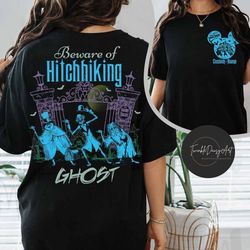 two-sided vintage disney halloween the haunted mansion shirt, retro mickey ears beware of hitchhiking ghosts, personaliz