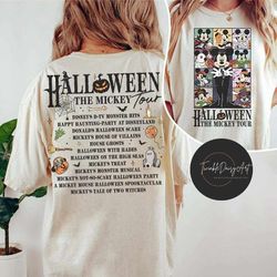 two-sided vintage disney halloween the mickey tour shirt, retro mickey mouse halloween pumpkin, mickey's not so scary ha