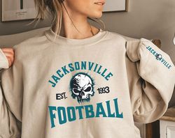 jacksonville football skull sweatshirt with printed sleeve, jacksonville sweatshirt, jacksonville football