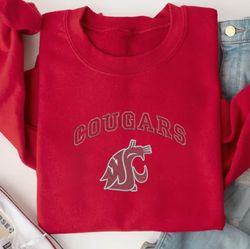 ncaa embroidered sweatshirt, washington state cougars embroidered crewneck, inspired embroidered sport hoodie