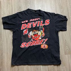 vintage 90s new jersey devils taz looney tunes shirt, new jersey devils shirt