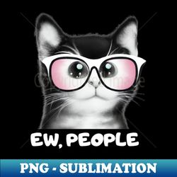 EW PEOPLE Black and white Cat Wearing Pink Sunglasses - Elegant Sublimation PNG Download - Perfect for Sublimation Art