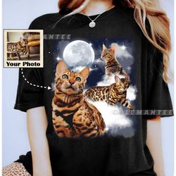 cat with moon custom your photo here unisex shirt, personalized pet space watercolor portrait tee