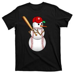 baseball snowman balls snow christmas xmas gifts men women t-shirt