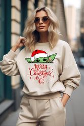 baby yoda merry christmas sweatshirt, disney star wars baby yoda shirt, funny santa sweatshirt, christmas gift, christma