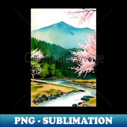 watercolor mountain landscape - impressionism and chinese painting - png transparent sublimation file - perfect for creative projects