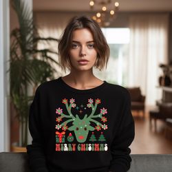 merry christmas deer sweatshirt, christmas gift shirt,  christmas girls shirt, christmas jingle bells, christmas holiday