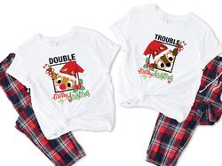 double - trouble christmas couple shirt, chip and dale xmas shirts, chipmunks gifts, snowflake, double trouble, disney c