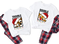 double - trouble christmas light shirt, chip and dale xmas shirts, chipmunks gifts, snowflake, double trouble, disney ch