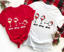 drink drank drunk christmas shirt, funny christmas tee, wine lover gift, wine glass shirt, christmas wine t-shirt, holid