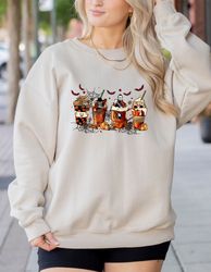 skeleton coffee cups hoodie, coffee cups sweatshirt, skull coffee cup sweatshirt, skeleton halloween hoodie, coffee love