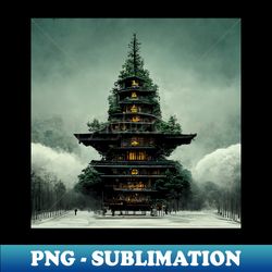 mountain pagoda - fantasy scapes - retro png sublimation digital download - perfect for creative projects