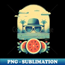 vintage summer vibes hat sunglasses and watermelon - artistic sublimation digital file - unlock vibrant sublimation designs