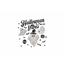 halloween vibes machine embroidery design. 4 sizes. spooky season embroidery design. halloween ghost embroidery design