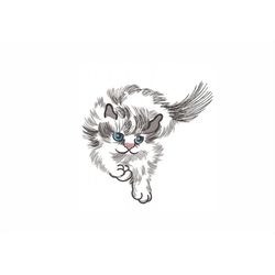 fluffy cat machine embroidery design. 5 sizes. pet embroidery design