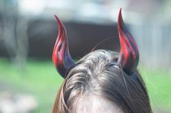 small devil horns, lightweight 3d printed headset accessories, realistic fantasy cosplay red demon horns