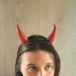 red devil horns, lightweight 3d printed headset accessories, realistic fantasy cosplay red demon horns