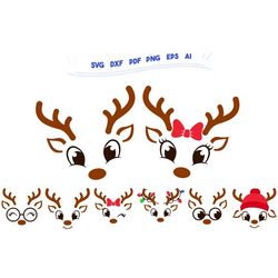 christmas reindeer faces svg png bundle, girl reindeer svg, boy reindeer svg, christmas 2023 svg, cute reindeer face svg