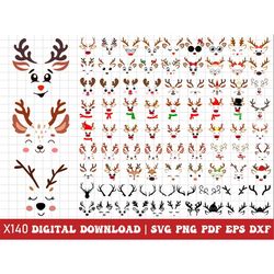 christmas reindeer faces svg bundle, reindeer svg, girl reindeer svg, boy reindeer svg, christmas 2023 svg, cute reindee