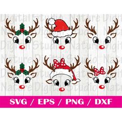 christmas reindeer faces svg bundle, reindeer svg, boy reindeer svg, girl reindeer svg, christmas 2022 svg, cute reindee