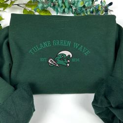 ncaaf embroidered shirt, tulane green wave embroidered sweatshirt, tulane green wave logo, embroidered hoodie